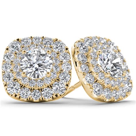 1/2 Carat T.W. Diamond 10kt Yellow Gold Double-Halo Stud Earrings - Walmart.com