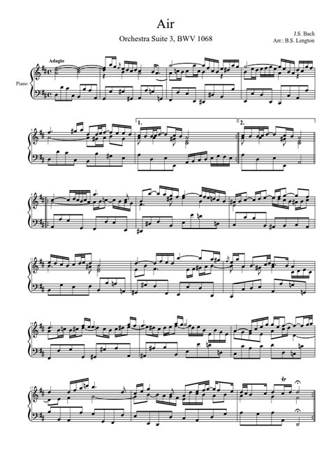 J.S. Bach, Orchestra Suite 3 (BWV 1068) - Air sheet music for Piano download free in PDF or MIDI