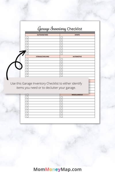 Garage Inventory Checklist Printable PDF – Mom Money Map