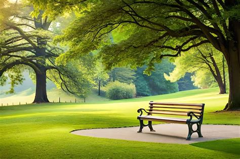 Premium Photo | A park bench in a park with a tree in the background