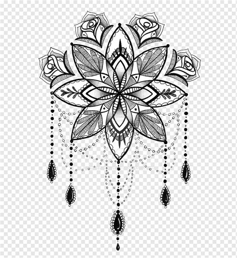 White and black decor illustration, Tattoo Mandala Henna Drawing, henna, symmetry, monochrome ...