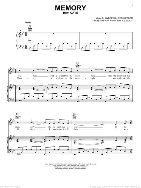 Memory (from Cats) sheet music for voice, piano or guitar (PDF)