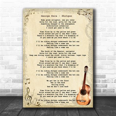 George Ezra - Shotgun Song Lyric Guitar Music Wall Art Print - Song Lyric Designs