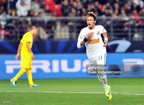 Brazil's Santos striker Neymar celebrates his goal against Japan's ...