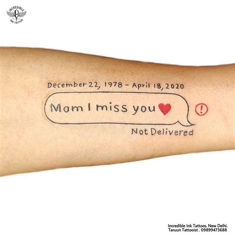 a woman's arm with a message on it that says mom i miss you not delivered