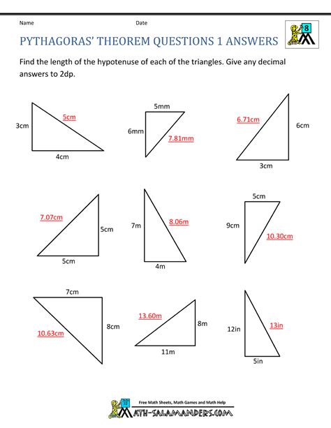 Pythagorean Theorem Worksheet Answer Key – E Street Light