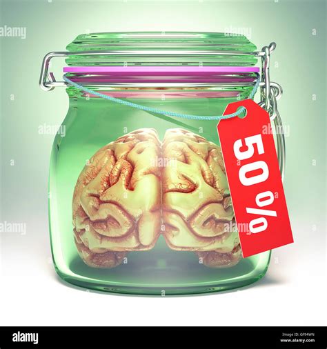 Human brain in glass jar with sale label, illustration Stock Photo - Alamy