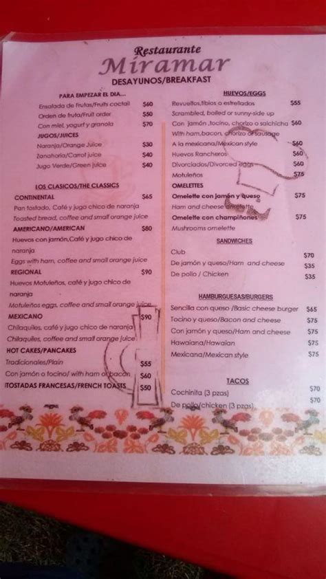 Menu at Restaurant Miramar, Campeche