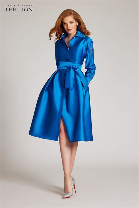 Taffeta Eyelet Collar and Sleeve Shirt Dress | Teri Jon – Terijon.com