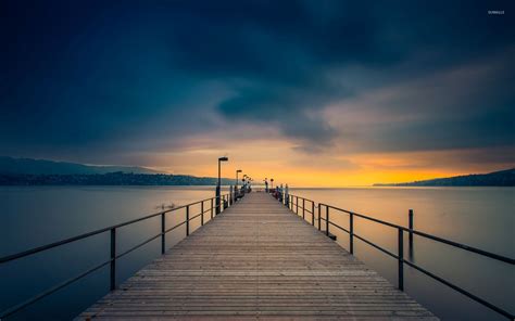 Wooden pier towards the golden sunset wallpaper - Nature wallpapers - #46564