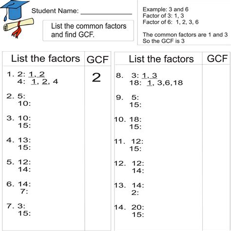 Greatest Common Factor Worksheets Free