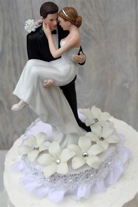 Stephanotis Groom Holding the Bride Wedding Cake Topper | Wedding ...