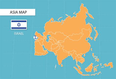 mapa de israel en asia, íconos que muestran la ubicación y las banderas ...