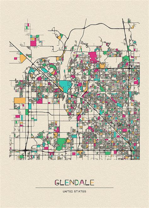 Glendale, Arizona City Map Drawing by Inspirowl Design