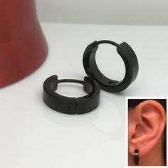 Mens large hoop earrings in a half matte finish. These black hoops are made from stainless steel ...