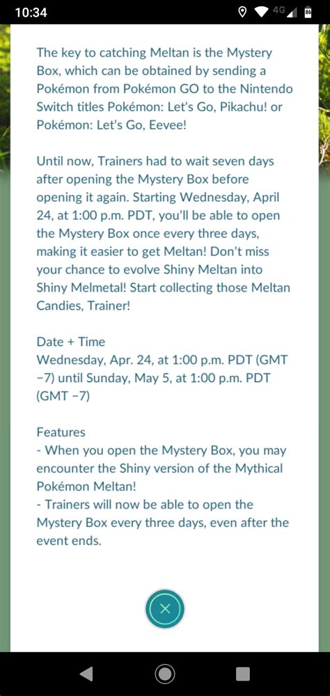 Mystery Box will now open every three days after the new shiny Meltan event (From the in-game ...