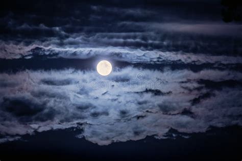 Bright Moon and Clouds in the Dark Night Sky_ Stock Photo - Image of ...