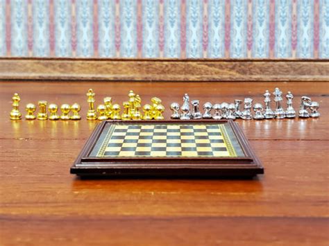 Miniature Chess Set with Chess Pieces Metal 1:12 Scale (Non-Magnetic ...