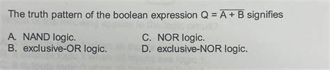 Solved The truth pattern of the boolean expression | Chegg.com