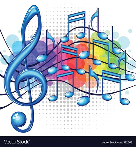 Blue glossy music notes on a rainbow background, vector illustration ...