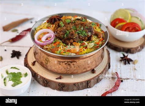 Mutton Gosht Biryani Spicy Indian Malabar lamb meat biryani Hyderabadi biryani, Dum Biriyani ...