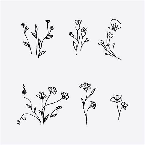 Free Wildflowers Vector Clip Art Illustration Line Drawing Digital eps, svg, png, pdf, jpeg ...