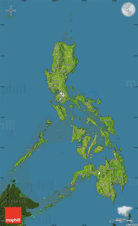 Satellite Map of Philippines, darken, land only