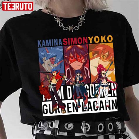 Simon Yoko Littner Kamina Characters Gurren Lagann Unisex T-Shirt - Teeruto