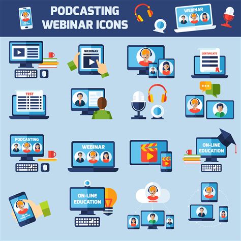 Podcasting and webinar icons set 473103 Vector Art at Vecteezy