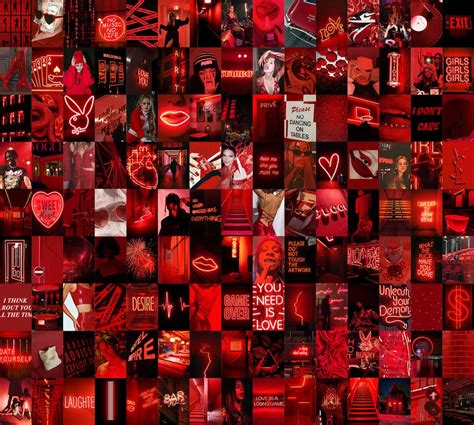 140 Red Aesthetic Digital Wall Collage Red Collage Kit Aesthetic Room ...