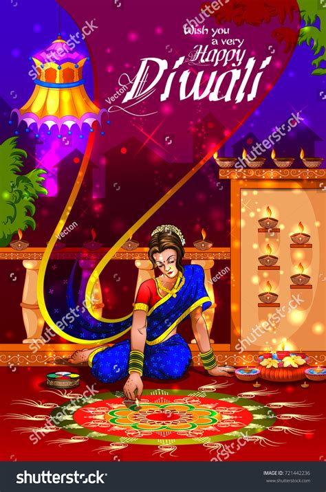 Lady Making Rangoli Happy Diwali Celebrate Stock Vector (Royalty Free ...