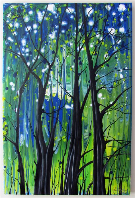 Mystical Forest painting- abstract acrylic painting of trees - Fiona-clarke.com | Watercolour ...