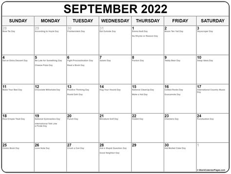 September 2022 with holidays calendar