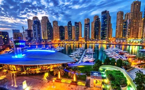 Descargar fondos de pantalla Dubai, HDR, muelle, paisajes nocturnos ...