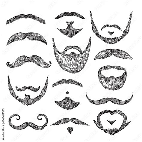 Sketch mustache. Drawing facial hair. Isolated patch mustaches, retro mouth beard. Abstract male ...