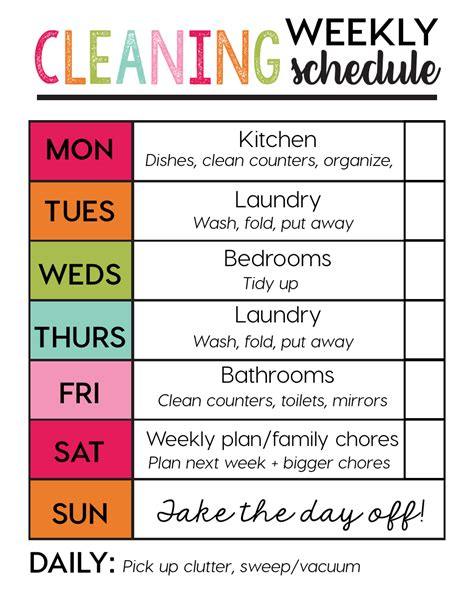 Weekly Cleaning Schedule Printable Cleaning Schedule Printable | Images and Photos finder