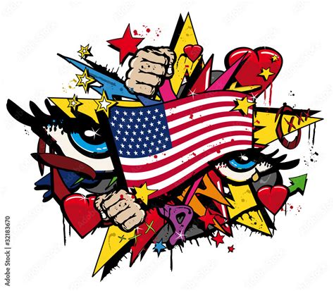 Illustrazione Stock Graffiti USA flag pop art illustration | Adobe Stock