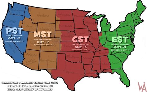 Us Timezone Map Printable