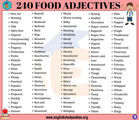 240 Food Adjectives – Adjectives to Describe Food in English - English ...