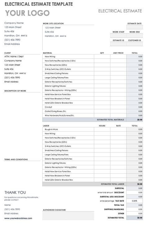 Electrical Estimate Template Free Download - FREE PRINTABLE TEMPLATES