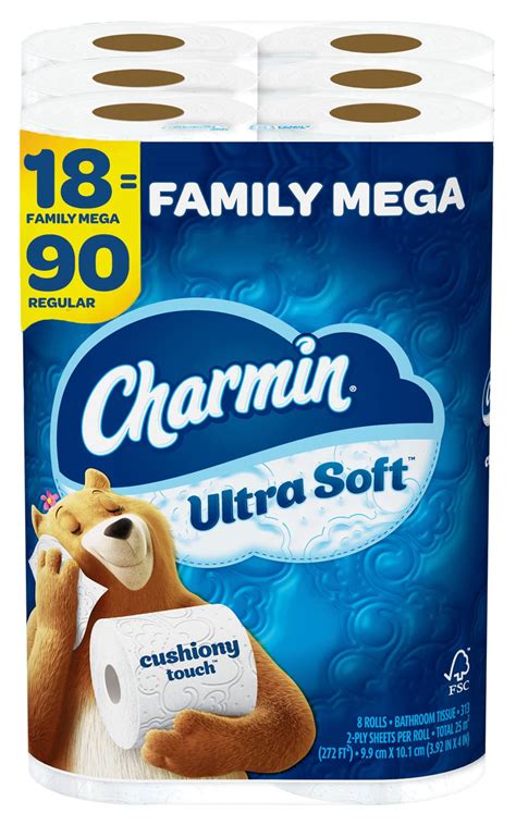 Buy Charmin Ultra Soft Cushiony Touch Toilet Paper, 18 Family Mega Rolls = 90 Regular Rolls ...