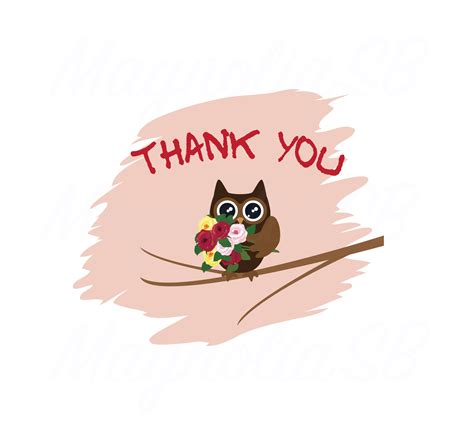 Thank You Card With Owl Digital Clip Art Owl Thank You Card | Etsy