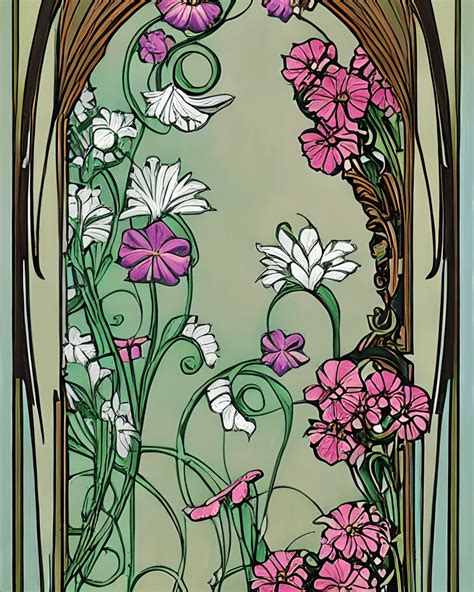 Art Nouveau Flowers in an Arch · Creative Fabrica