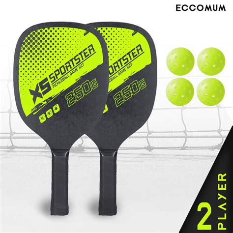 Eccomum Outdoor Portable Pickleball Rackets Set with 2 Rackets, 4 Balls ...