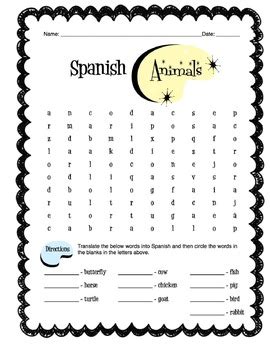 Spanish Animals Worksheet Packet by Sunny Side Up Resources | TpT