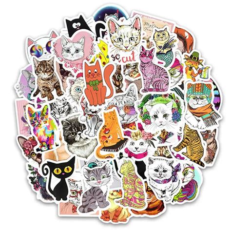 50Pcs/lot Cute Cat Kitten Stickers For Laptop Kids Skateboard ...