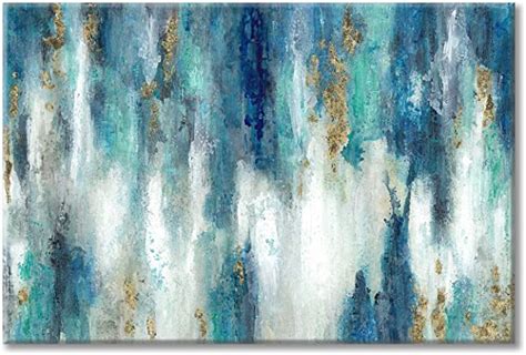 Abstract Canvas Painting Wall Art: Teal Hand Painted with Heavy ...