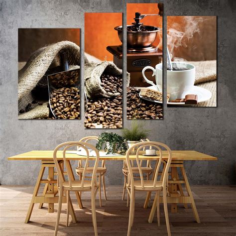 Coffee Cup Canvas Wall Art, Brown Coffee Beans Canvas Set, White Coffee ...