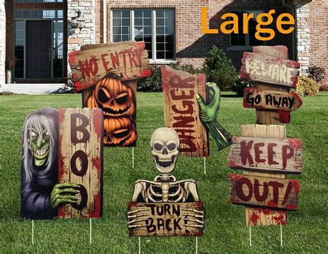 Amazon.com : Yard Signs for Halloween Beware Signs Yard Stakes Warning Yard Sign Stakes for ...