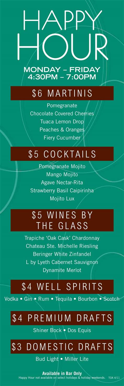 Chart House Restaurant Happy Hour Menu Downtown San Antonio | Happy hour menu, Wine by the glass ...